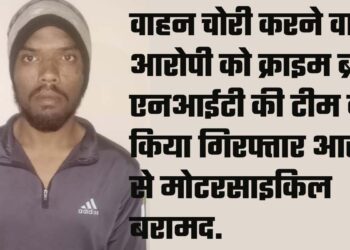 वाहन चोरी करने वाले आरोपी को क्राइम ब्रांच एनआईटी की टीम ने किया गिरफ्तार आरोपी से मोटरसाइकिल बरामद.